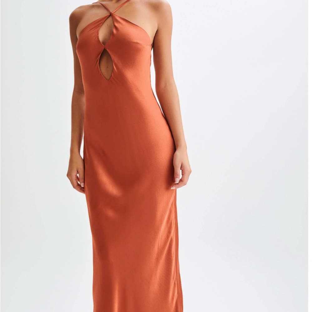 Elegant Satin cut out Burnt Orange Dress